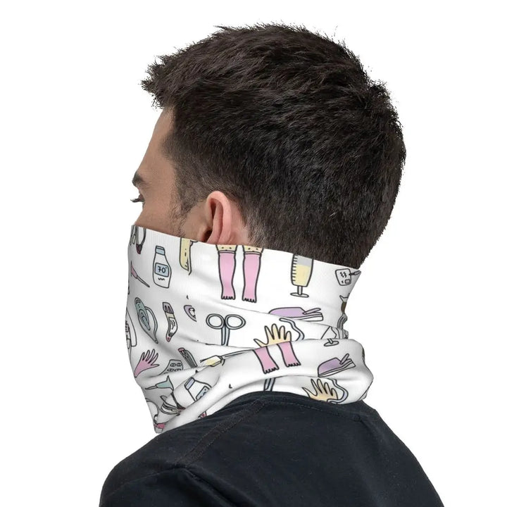 Custom Nursing Pattern Nurse Bandana Neck Gaiter for Ski Cycling Women Men Wrap Scarf Health Care Headband Warmer