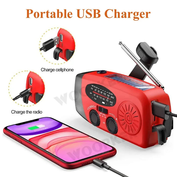 Woopker Radio E30 10000mAh FM Emergency Radio Solar Hand Crank Generator AM/FM/NOAA LED Portable Radio SOS Alarm Power Bank