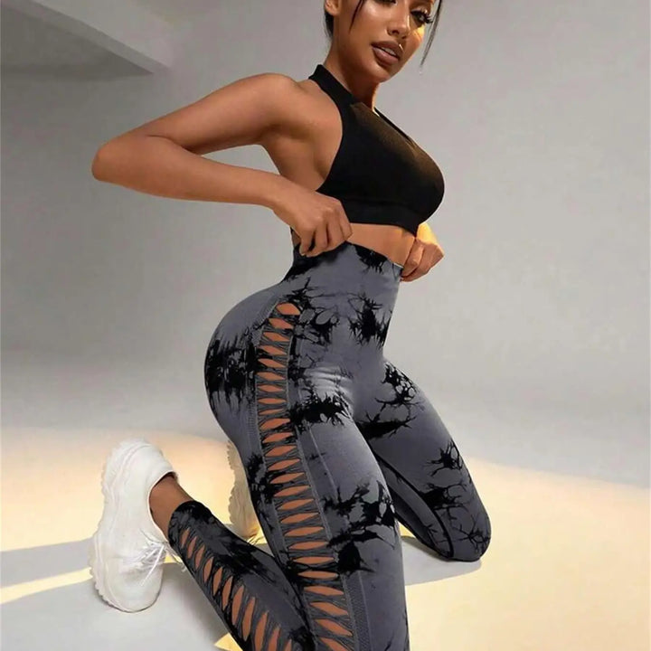 Tie Dye Seamless Leggings for Women High Waist Yoga Pants, Scrunch Butt Lifting Elastic Tights, Side mesh design