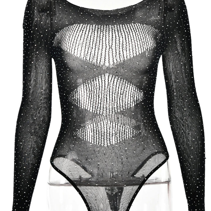Fantoye Sexy Mesh Transparent Long Sleeve Skinny High Stretch Hollow Out Solid Thin Female Bodysuit Club Wear New Hot