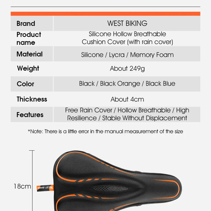 WEST BIKING Bicycle Saddle Cover Silicone Shockproof Bike Cushion Cover Breathable Rebound Bike Seat Cover Cycling Accessories