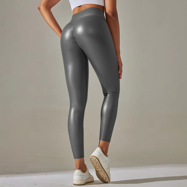 PU Leather Leggings Women Sexy Scrunch Butt Leggings Girls Faux Leather Pants High Waist Push Up Casual Leggings 6 Color
