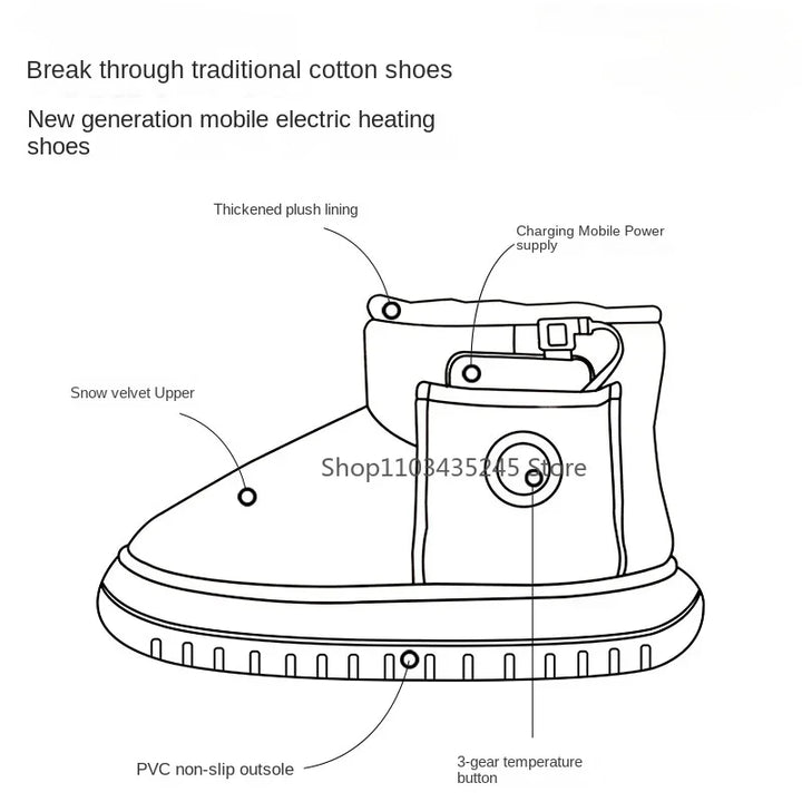2025 New Graphene Electrothermal Shoes Rechargeable Walking Shoes Feet Warmer Heating Home Shoes Winter Warm Temperature Control