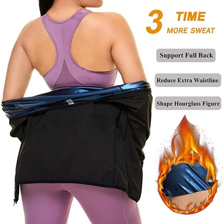 Qtree Sauna Suit Shirt for Women Weight Loss Sweat Jacket Long Sleeve Slimming Body Shaper Fitness Zipper Workout Waist Trainer