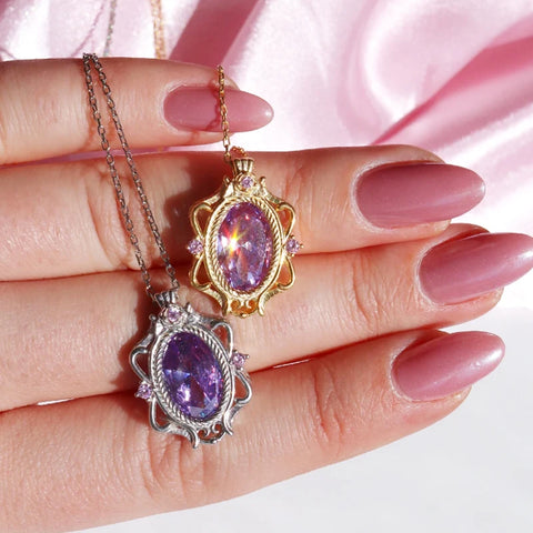Rapunzel Necklace For Women Girls Fashion Wedding Party Jewelry Accessories Purple Lilac Zirconia Princess Necklace Gift For Her