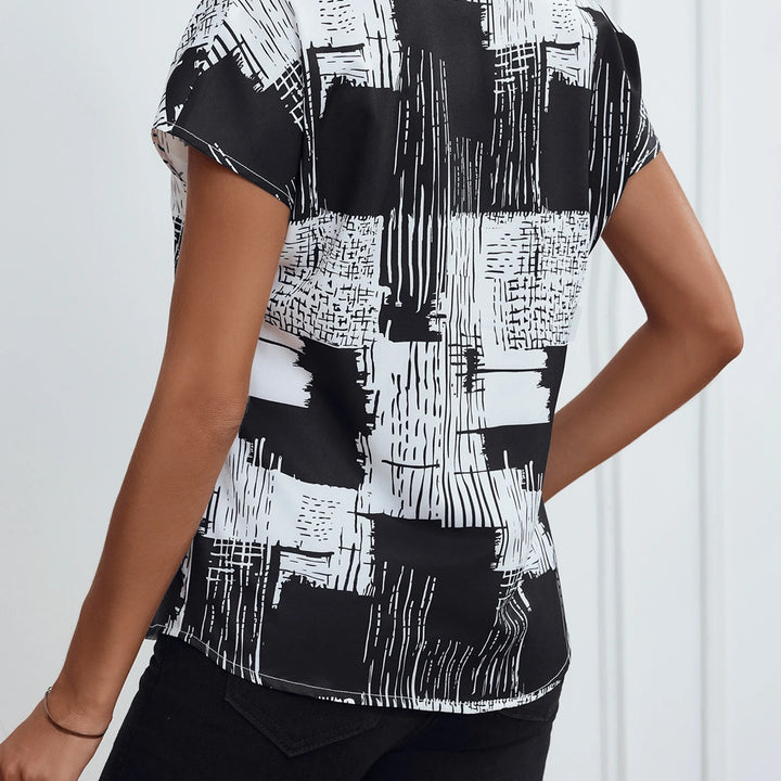 New Women's V-Neck Short Sleeve Shirt, Women's Full Print Dolman Sleeve Top, Women's
