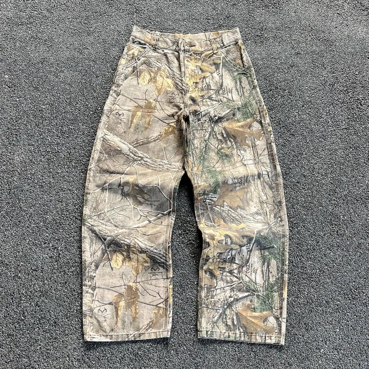 2024 Style Leaf Print Jeans 2000s USA 2000s Retro Oversized Hip Hop Streetwear Men Women Goth Fashion Loose Casual Pants