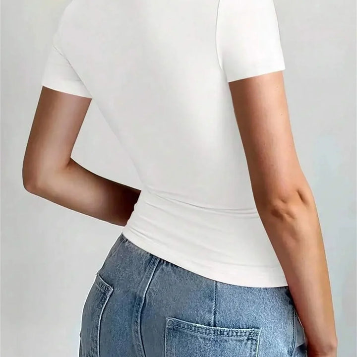 Casual Basic T-Shirts For Women Spring Summer New Short Sleeve O Neck Top Solid Simple Y2k Tees Lady Pullover Crop Tops Street