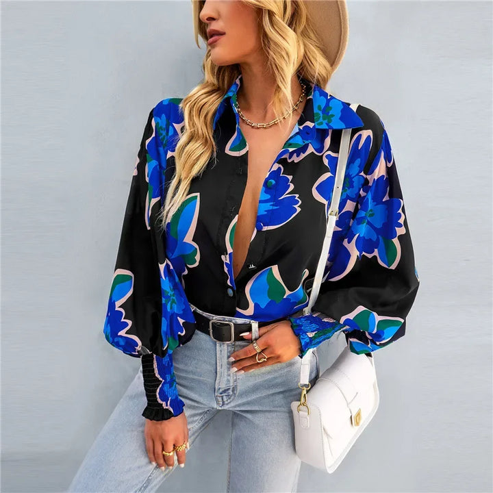 Fashionable Long Sleeve Printed Versatile Shirt For Women Autumn European And American Style Commuting Top With Button
