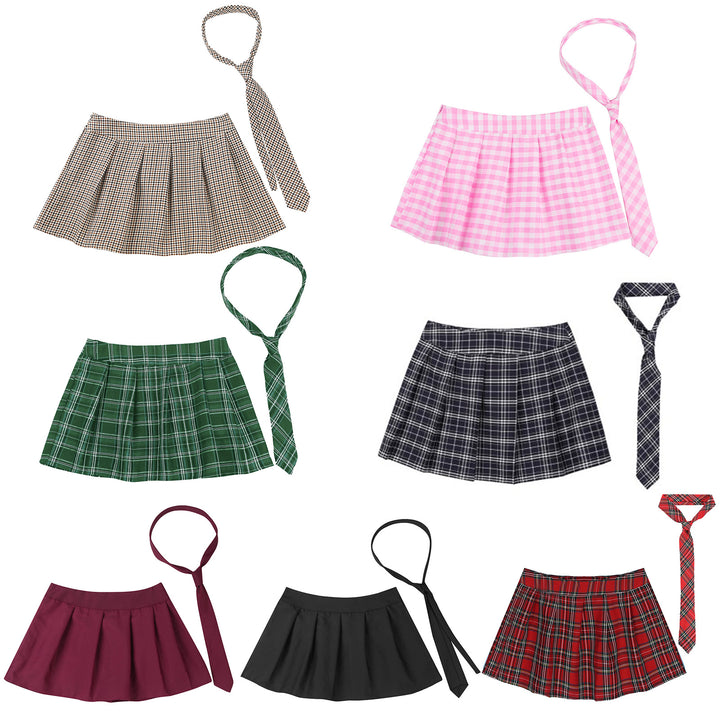High Waist Plaid Pleated Skirt With Necktie Sexy Club Outfits for Women Summer Party Harajuku E Girl Preppy A-line Mini Skirts