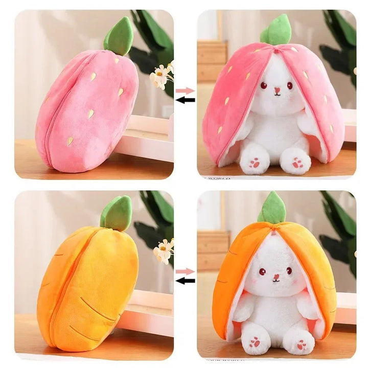 25cm Strawberry Cute Carrot Rabbit Plush Toy Stuffed Creative Into Fruit Transform Baby Cuddly Bunny Doll for Kid Birthday Gift