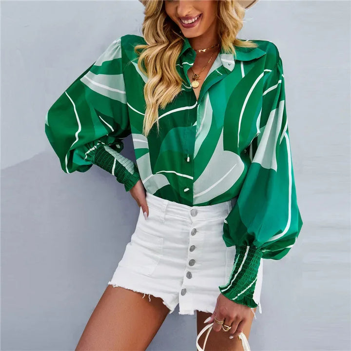 Fashionable Long Sleeve Printed Versatile Shirt For Women Autumn European And American Style Commuting Top With Button