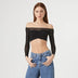 Sexy Black T-shirt Women Autumn New Streetwear Long Sleeves Slash Neck Simple Tees Casual Fashion Mesh Patchwork Basic Crop Top