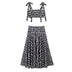 TRAFZA Women Fashion Print Sets Sexy Backless Sleeveless Slim Corset Lace Up Crop Top Female Elegant A-line Pleated Midi Skirts