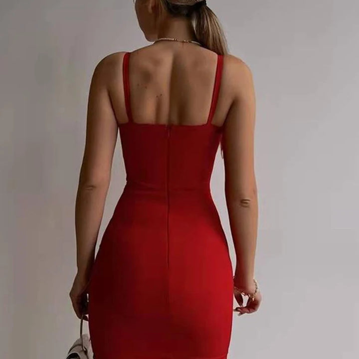 Summer Sexy low-cut slim bag hip Mini Dress Women Sleeveless  Streetwear Folds Bodycon  Dress Party Elegant A-LINE Dresses