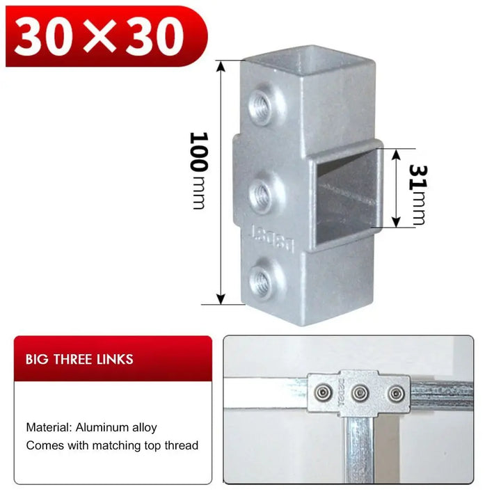 New Aluminum Alloy Square Tube Fixed Pipe Clamp Connector Accessories Aluminum Alloy Elbow Three-way Square