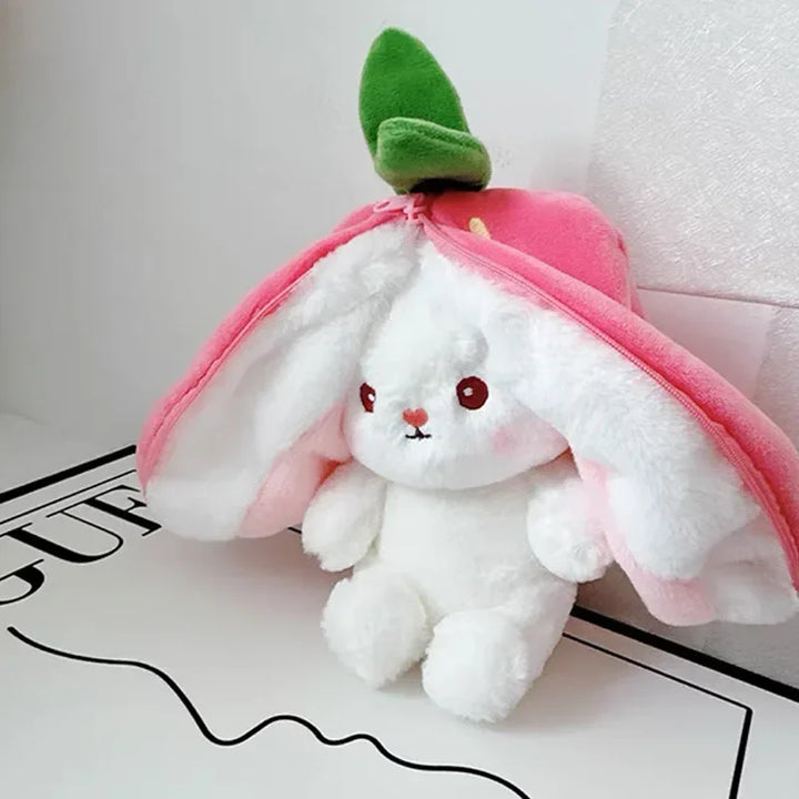 25cm Strawberry Cute Carrot Rabbit Plush Toy Stuffed Creative Into Fruit Transform Baby Cuddly Bunny Doll for Kid Birthday Gift