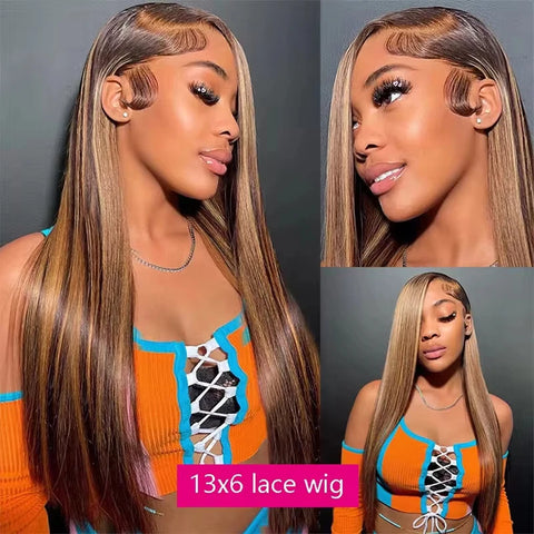 Highlight Ombre 13x6 hd lace frontal wig human hair for women 30 inch lace front colored 13x4 straight wigs human hair on sale