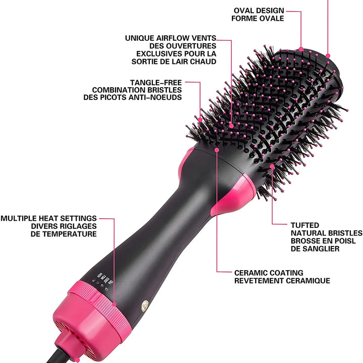One Step Hair Dryer and Volumizer Round Hot Air Brush 3 in 1 Anti-Scald Negative Ion Hair Straightener Brush Comb Curler Styler