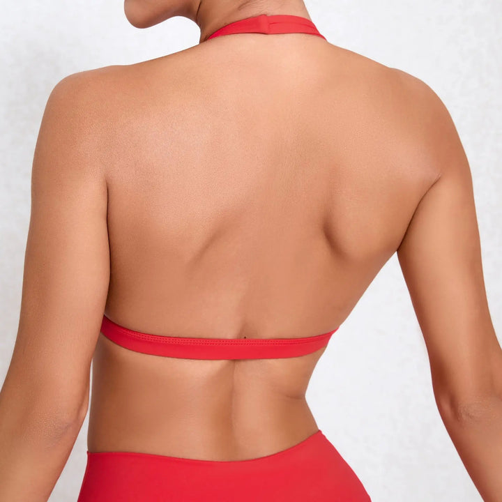 Sexy V-neck Sport Bra Women Underwear Sportswear Halter Backless Top for Fitness Yoga Wear Female Gym Active Bra with Cups White