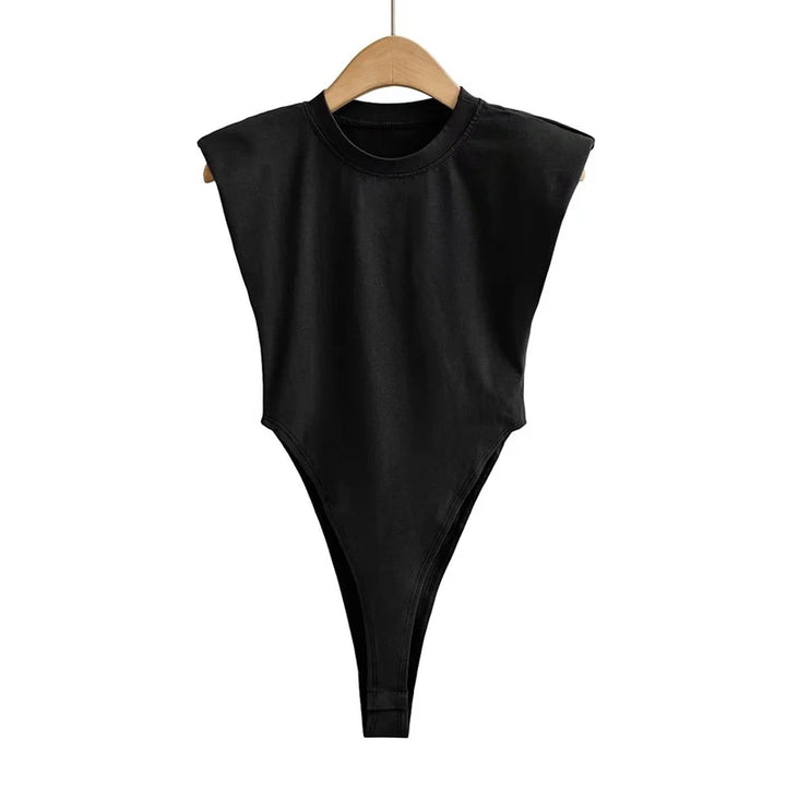 Sexy tops women 2024 Summer one-pieces bodycon bodysuit padded shoulder bodysuit black sleeveless body suits for women white