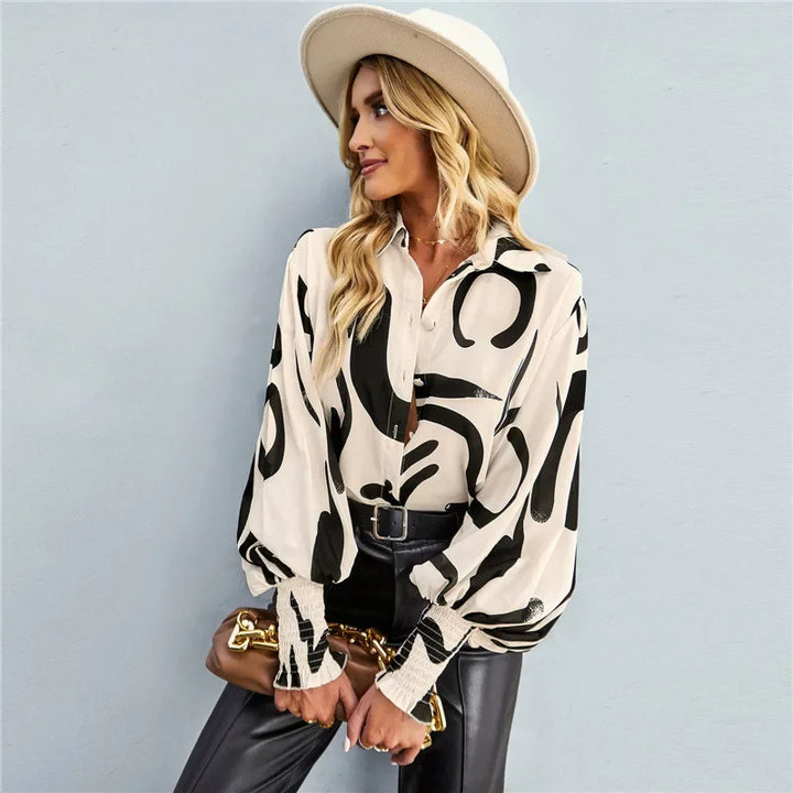 Fashionable Long Sleeve Printed Versatile Shirt For Women Autumn European And American Style Commuting Top With Button