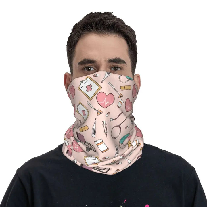 Custom Nursing Pattern Nurse Bandana Neck Gaiter for Ski Cycling Women Men Wrap Scarf Health Care Headband Warmer