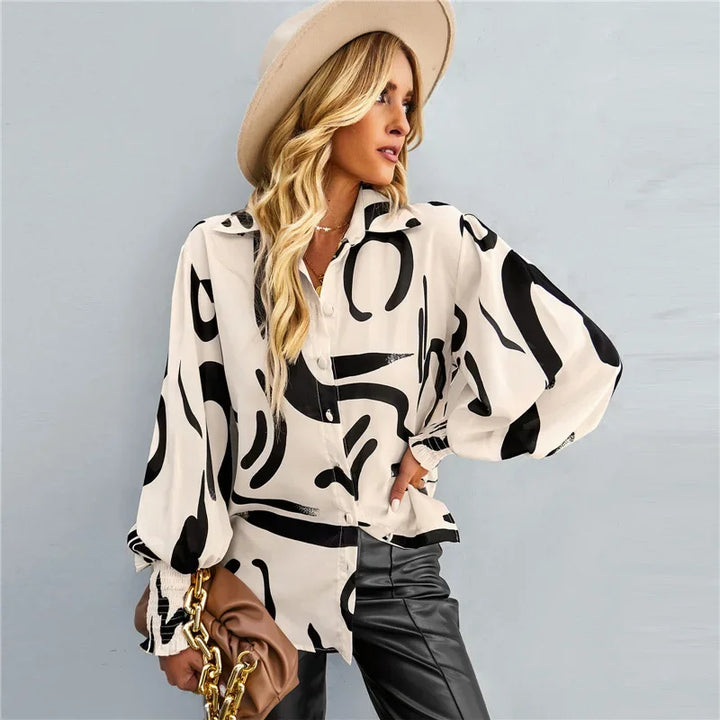 Fashionable Long Sleeve Printed Versatile Shirt For Women Autumn European And American Style Commuting Top With Button