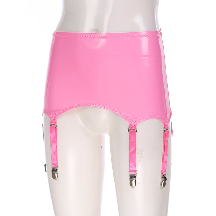 Womens Garters Suspender Belt Skirts Ladies Wet Look Patent Leather Garters with Metal Clips Clubwear Costume Underwear