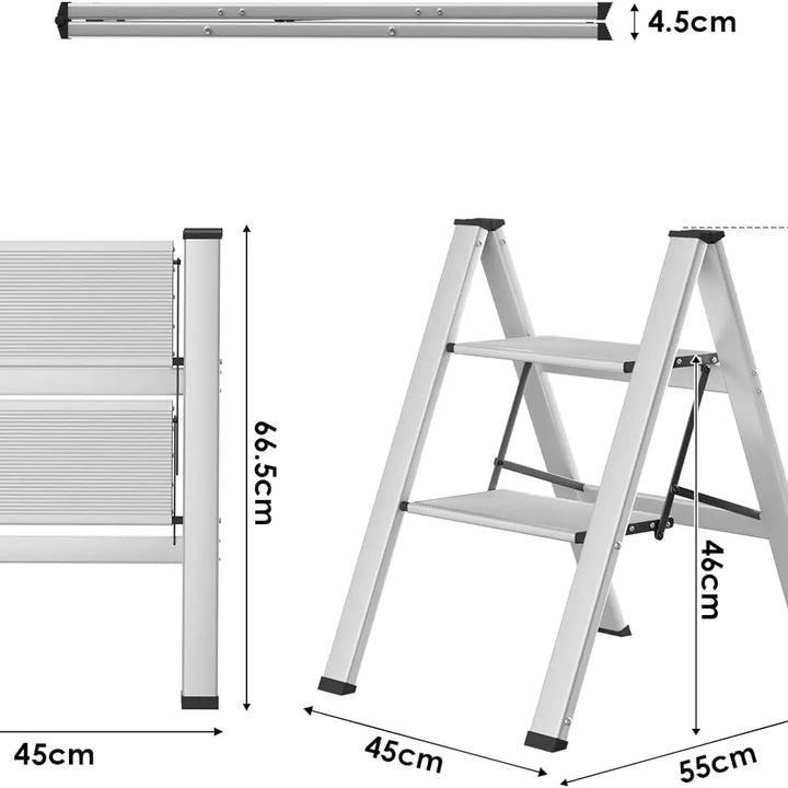 Aluminium 3-4 Step Ladder with Wide Steps Lightweight Folding Ladder Portable Slim Step Stool Safety Household Ladder Stepladder