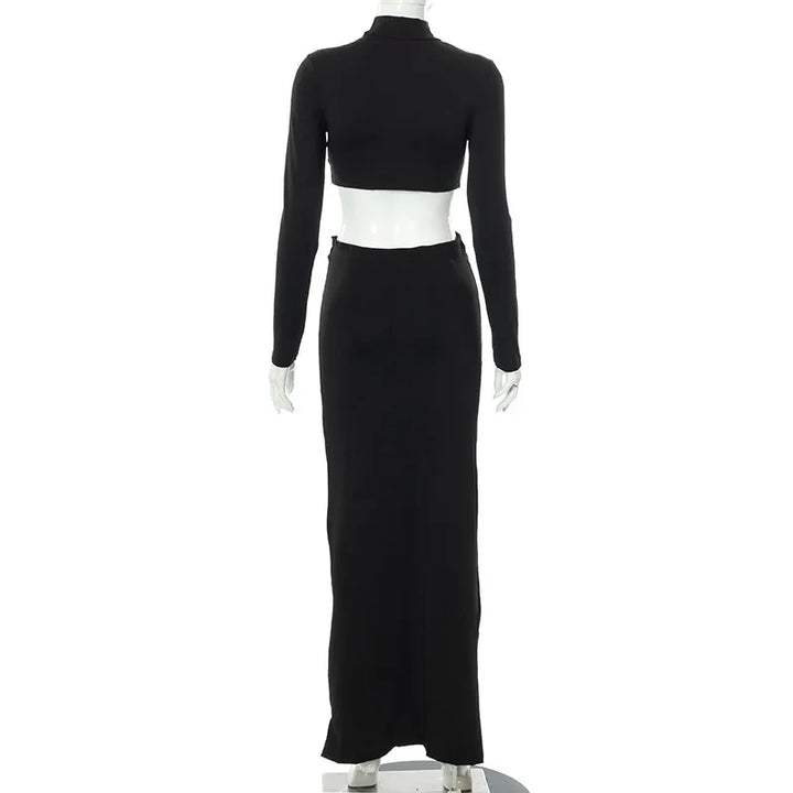 Cryptographic Elegant White Long Sleeve 2 Piece Set Outfits for Women Club Party Top and Dress Sets Long Ruched Matching Sets