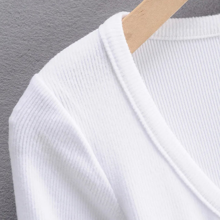 Slim V-neck Long Sleeve Bottomed Womens Tops And Blouses High Street Solid Color Open Navel Cardigan