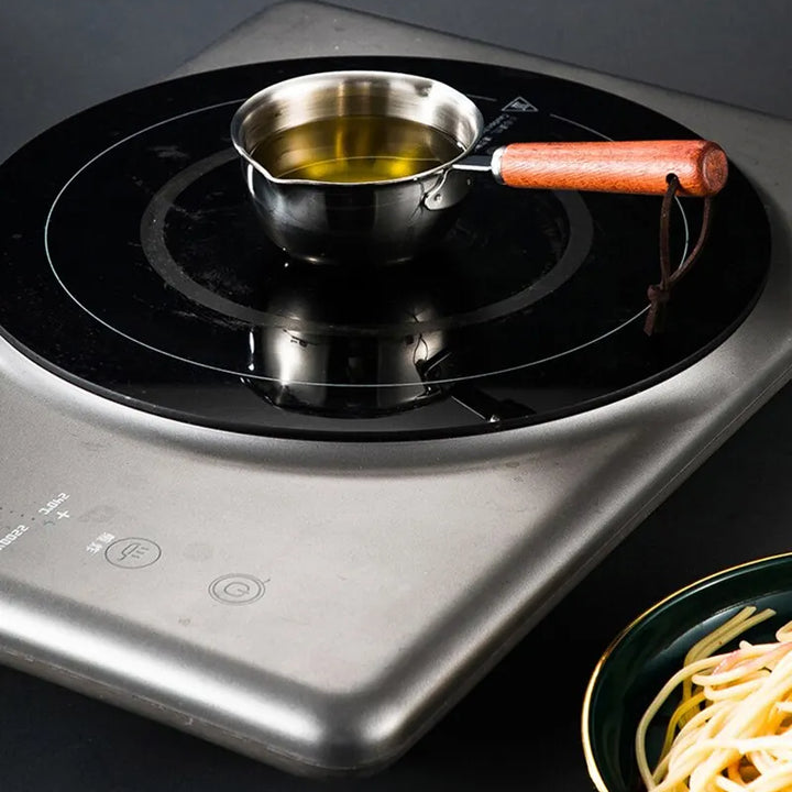 Stainless Steel Oil Pot with Wooden Handle 120ml/200ml Spilled Mini Soup Milk Pot Scalding-proof Kitchen Tool Cook Accessories