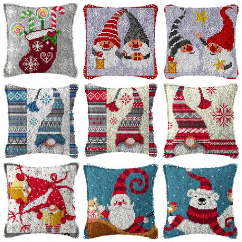 Christmas Series Latch Hook Mats Cushion Pillow DIY Crafts Santa Claus Needlework Button Package Cushion Embroidery Latch Hook