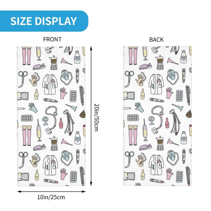 Custom Nursing Pattern Nurse Bandana Neck Gaiter for Ski Cycling Women Men Wrap Scarf Health Care Headband Warmer