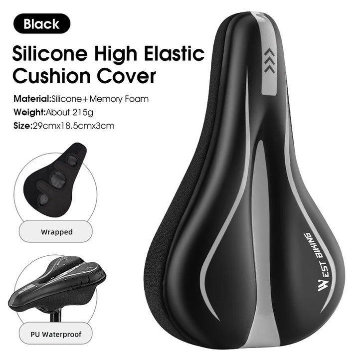 WEST BIKING Comfortable Bicycle Saddle Cover Breathable Rebound Silicone Foam Bike Seat Cover With Rain Cover Bike Accessories