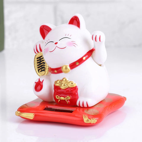 Solar Powered Cute Waving Cat Good Luck Wealth Welcoming Cats Home Display Car Decor(White)