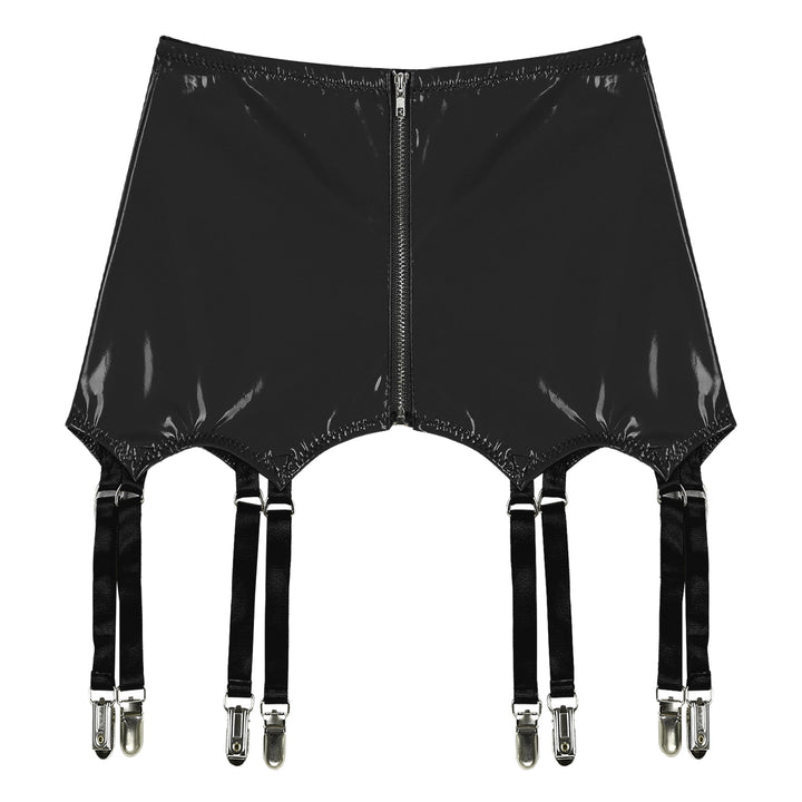 Womens Garters Suspender Belt Skirts Ladies Wet Look Patent Leather Garters with Metal Clips Clubwear Costume Underwear