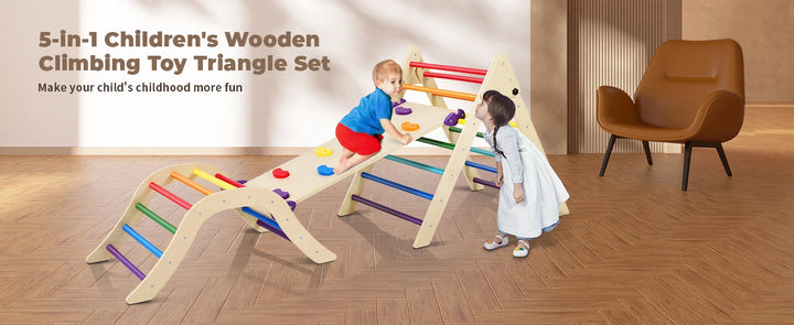 Pikler Triangle Set With Cushion, 5 In 1 Montessori Foldable Climbing Set, Climbing Indoor Playground Set For Toddlers, Wooden C