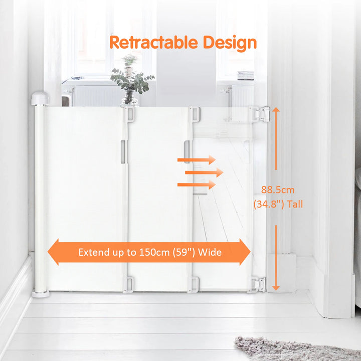 Retractable Pet Dog Mesh Fence Baby Safety Gate 34 inch Tall Extends to 61 inch Wide Indoor Outdoor Baby Gate Safety Barrier