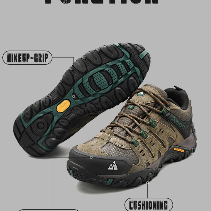 HIKEUP Men's Hiking Shoes Suede Leather Outdoor Shoes Wear-resistant Men Trekking Walking Hunting Tactical Sneakers