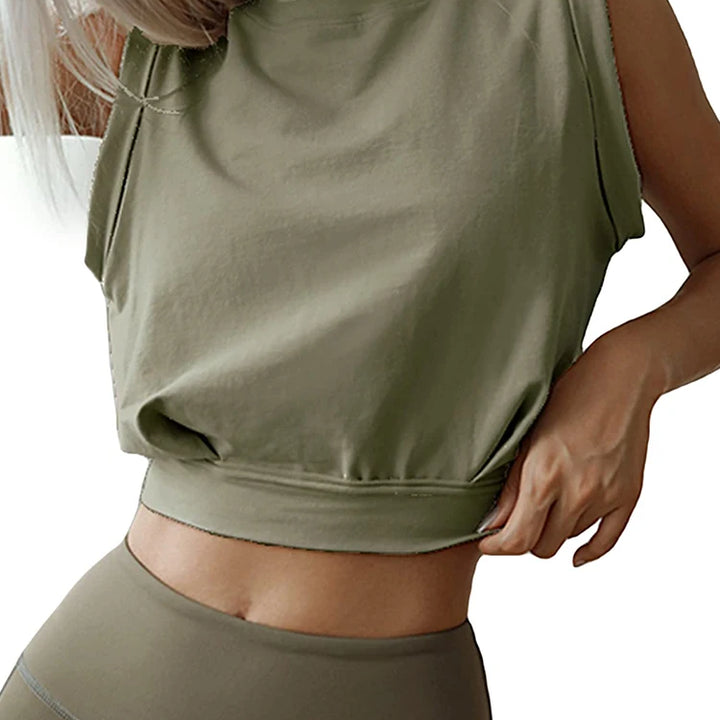 Crop Top Cotton Shirts for Women Cute Sleeveless Yoga Tops Running Gym Workout Shirts Casual Fitness Loose Female T-Shirt