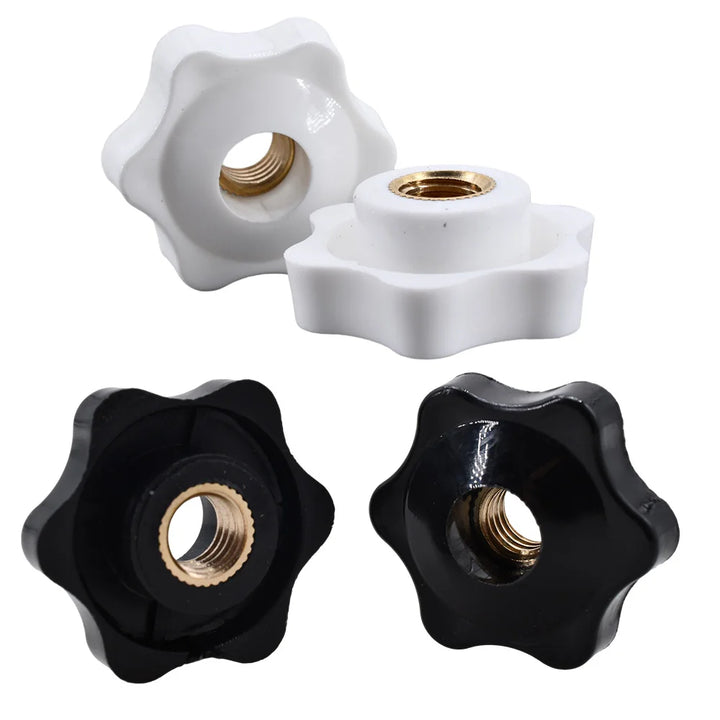 10/5/1Pcs Black White Plum Hand Tighten Torx Thumb Knob Nut Clamping Knob Handle Hand Mechanical Star Nuts M4 M5 M6 M8 M10 M12