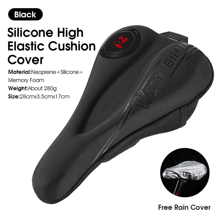 WEST BIKING Comfortable Bicycle Saddle Cover Breathable Rebound Silicone Foam Bike Seat Cover With Rain Cover Bike Accessories