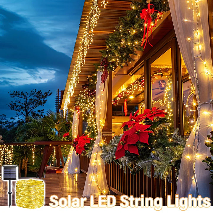 32m/22m/12m/7m IRILUCN Solar LED Light Outdoor Festoon Lamp Garden Light String Waterproof Christmas Garland Yard Decoration