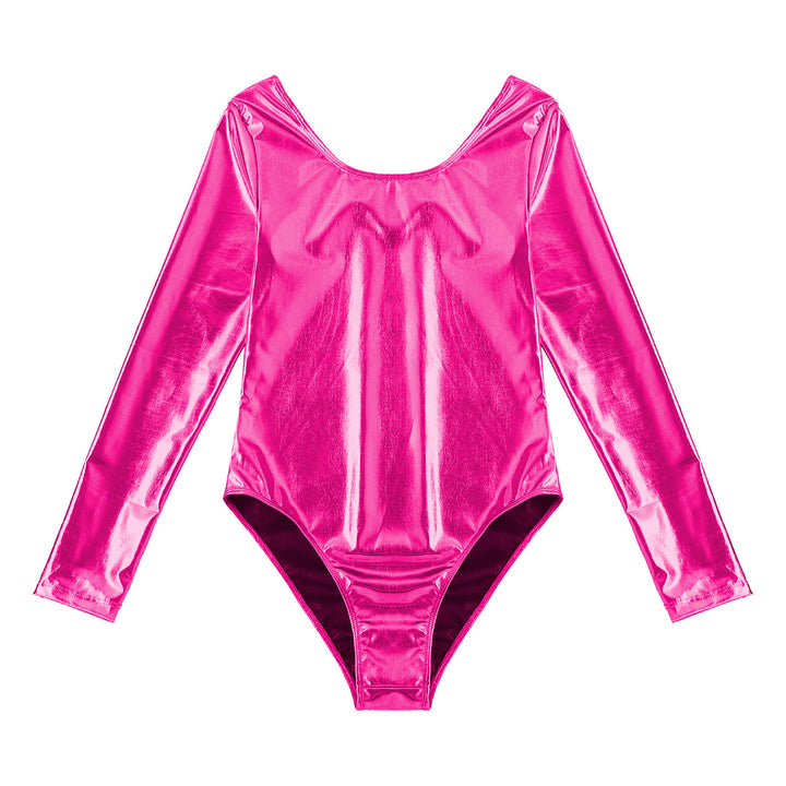 Women's Bodysuit for Adult Shiny Patent Leather Gymnastics Leotard Jumpsuit Long Sleeves Bodyuit Dancewear Rave Party Clubwear