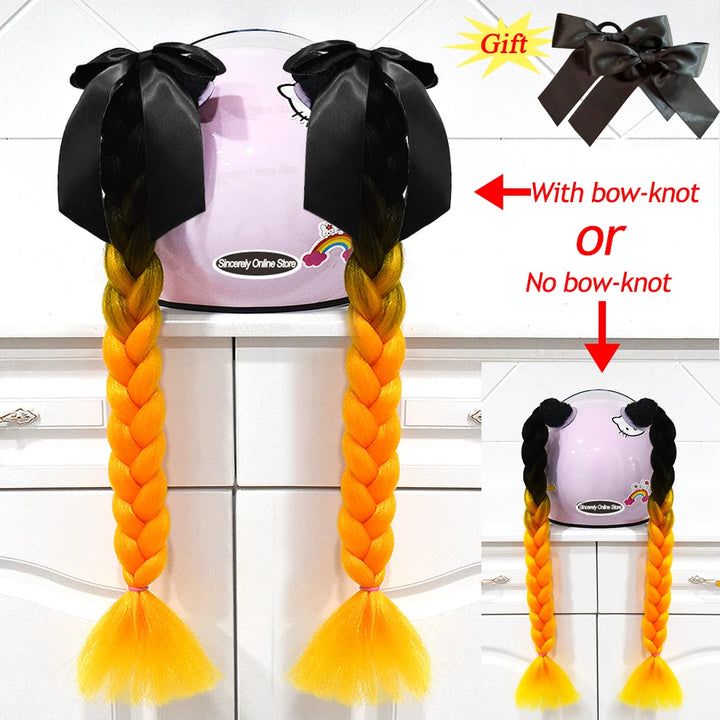 2pcs/pair New Motorcycle Helmet Braids Woman Braids Wig For Motorbike Helmets 164 colors Twist Dual Pigtail Ponytail With Sucker