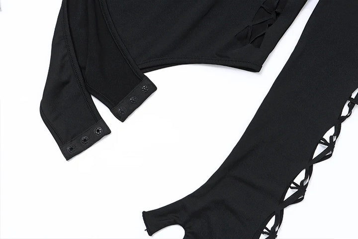 Candyhot Sexy Hollow Out High Collar Bodysuit Bodycon Y2K Long Sleeves Fashion T Shirts Women Gothic Punk Streetwear Bodysuits