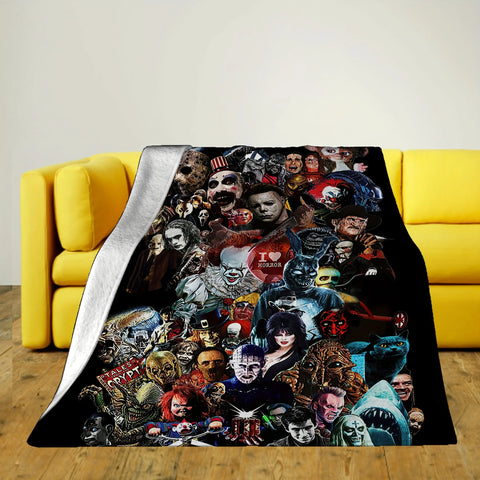 Halloween Blanket, Halloween Horror Movie Characters Cover Blanket - For sofa, bed, travel, camping, living room, office - Four