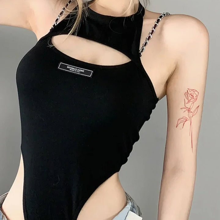 Hollow Out Sexy Bodysuit Lingerie Black Off Shoulder Bustier Hanging Neck Body Feminino Sleeveless Fashion Trends Women Clothing